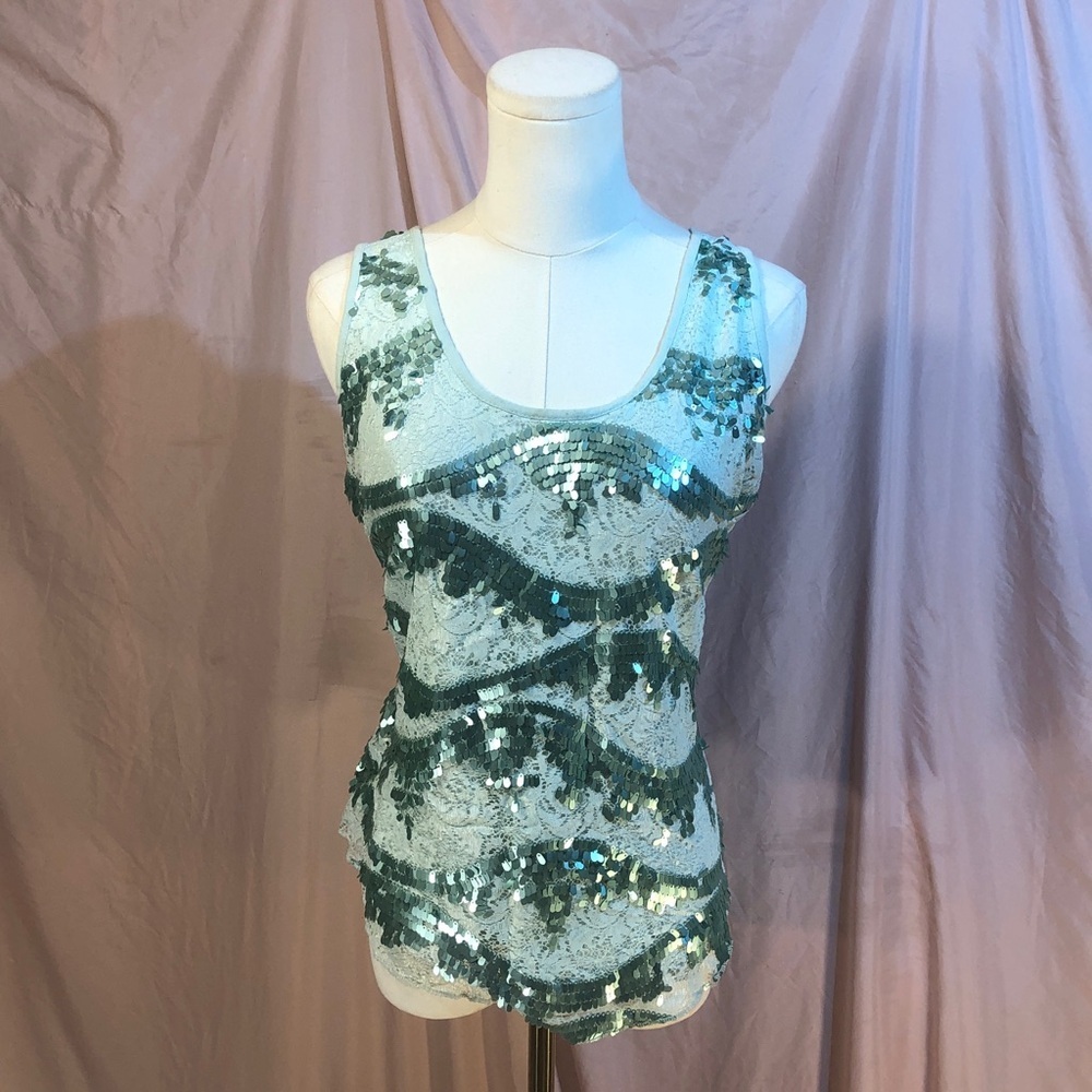 Rue21 Green Sequin Tank Top Size Medium Large - Picture 3 of 8